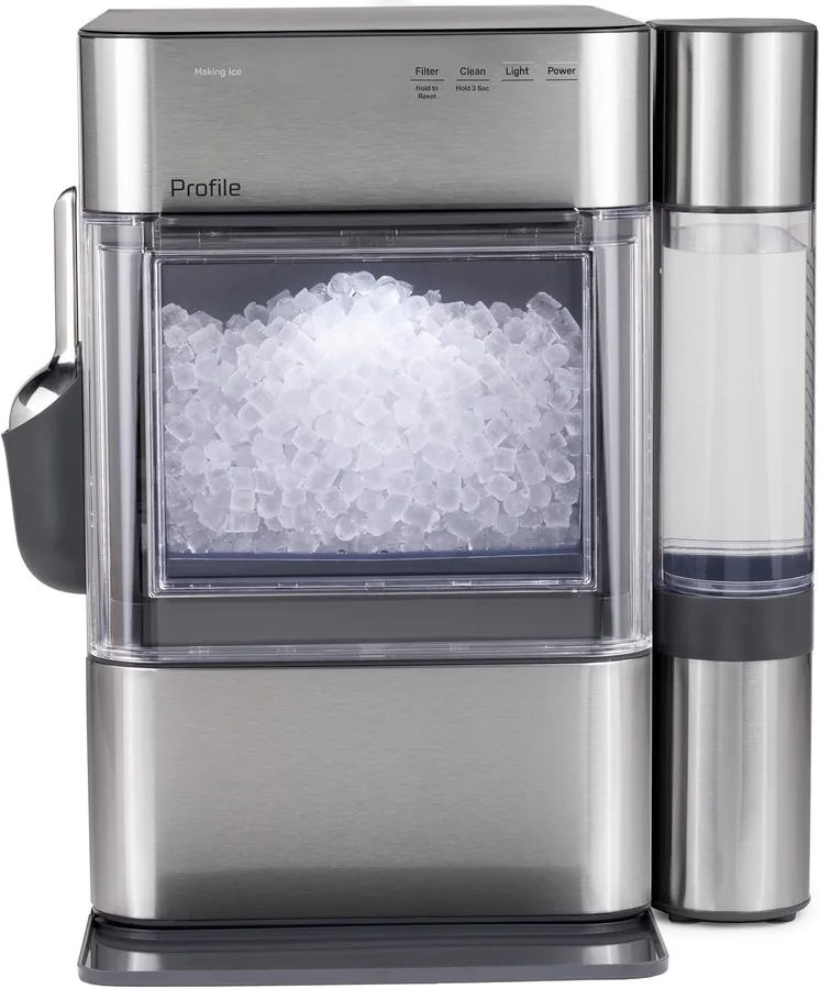 GE Profile Opal 2.0 Ultra Nugget Ice Maker with .75 Gallon Side Tank and Scale Inhibiting Filter, Scoop Included, 38 lbs in 24 Hours, Pellet Ice Machine with WiFi & Smart Connected, Stainless Steel