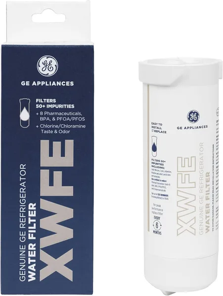 GE XWFE Refrigerator Water Filter, Genuine Replacement Filter, Certified to Reduce Lead, Sulfur, and 50+ Other Impurities, Re