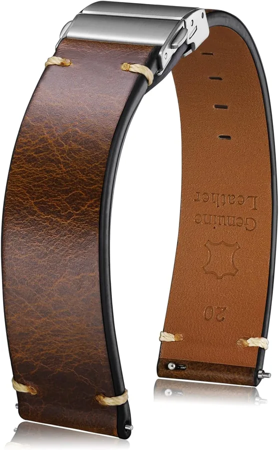 Getalia leather Watch Band Retro Oil Wax Leather,18mm 19mm 20mm 21mm 22mm Quick Release Foldover Clasp Watch Straps for Men a
