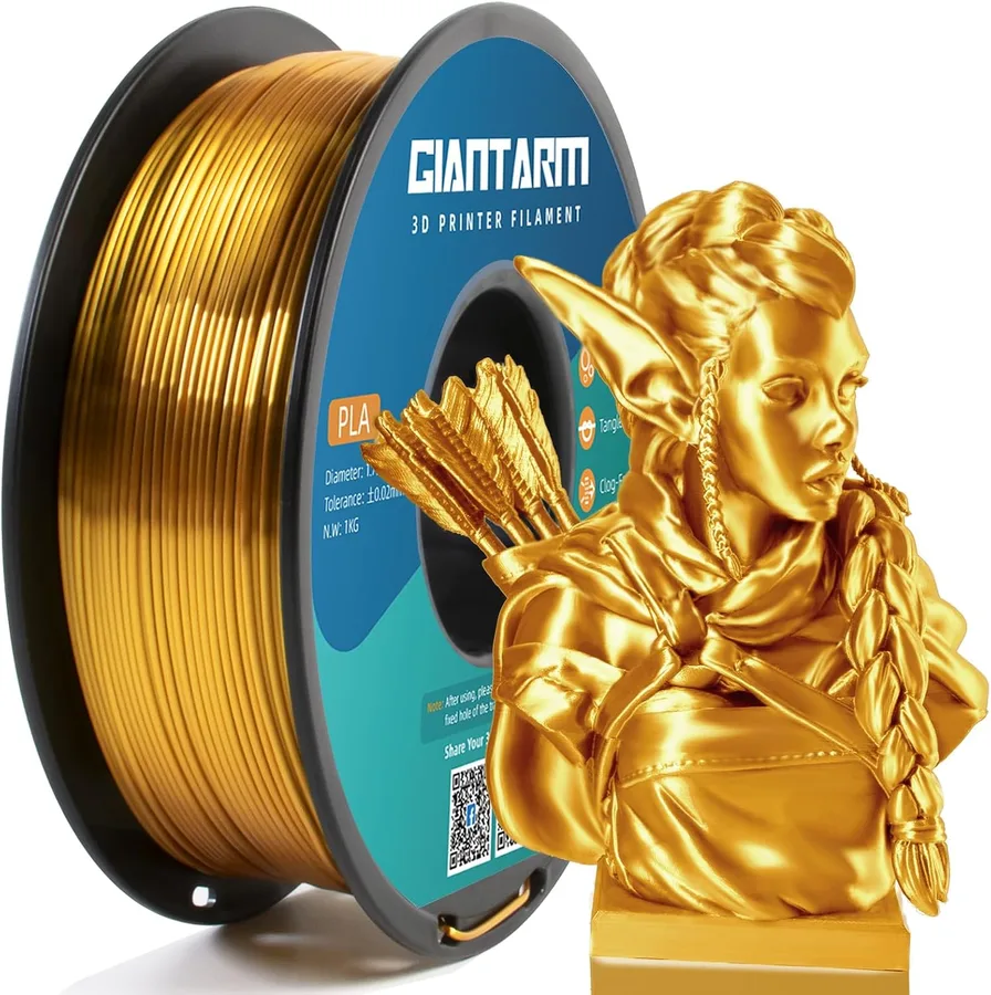 GIANTARM 3D Printer Filament, Silk Gold Pla Filament, 1Kg(2.2lbs) Spool, 1.75mm Dimension Accuracy +/- 0.03mm, 3D Printing Fi