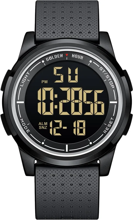 GOLDEN HOUR Ultra-Thin Minimalist Sports Waterproof Digital Watches Men with Wide-Angle Display Rubber Strap Wrist Watch for