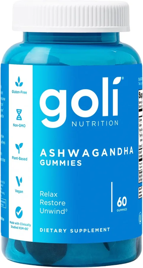Goli Ashwagandha & Vitamin D Gummy - 60 Count - Mixed Berry, KSM-66, Vegan, Plant Based, Non-GMO, Gluten-Free & Gelatin Free