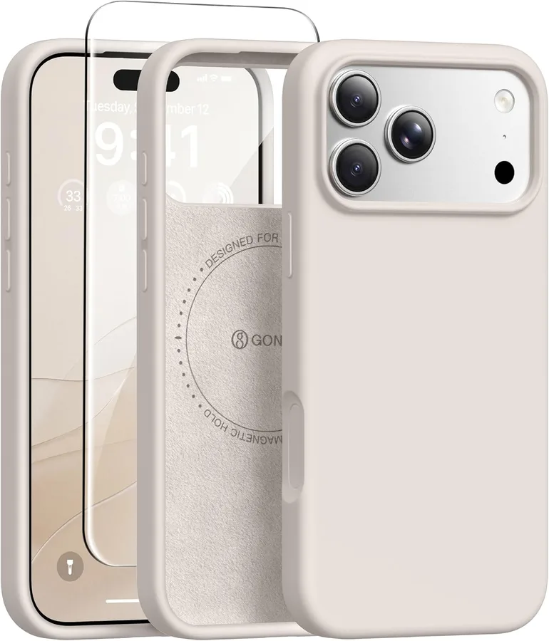 GONEZ Magnetic for iPhone 17 Pro Max Case, [Compatible with MagSafe] Anti-Scratch Microfiber Lining & Screen Protector, Silic