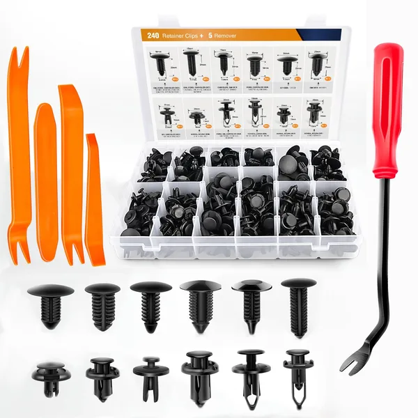 GOOACC 240PCS Bumper Retainer Clips Car Plastic Rivets Fasteners Push Retainer Kit 12 Popular Sizes Auto Push Pin Rivets Set