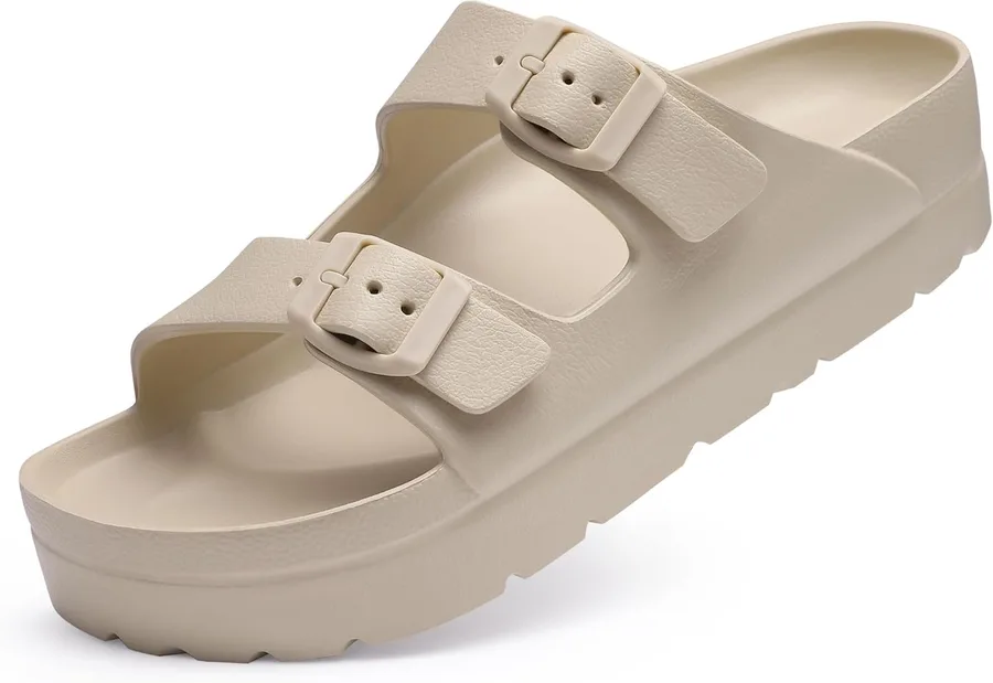Goosecret Women's Comfortable Arch Support Walking Platform Sandals | Lightweight Chunky Slip-On Foam Slides with Adjustable