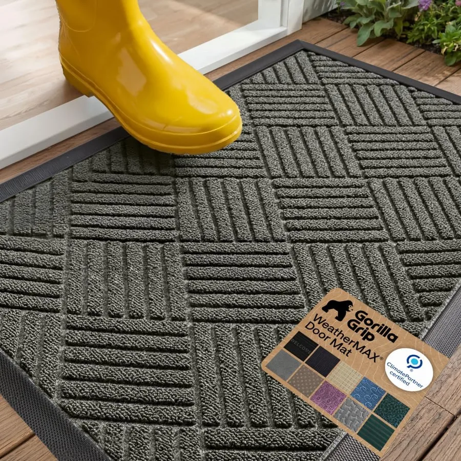 GORILLA GRIP 100% Waterproof All-Season WeatherMAX Doormat US Designed Natural Rubber, Stain Fade Resistant, Low Profile Indo