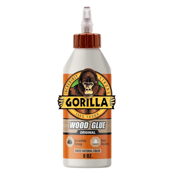 Gorilla Wood Glue, 8 oz., Water Resistant PVA Wood Glue for Indoor & Outdoor Projects, Fast Clamp, Natural Color, Paintable &