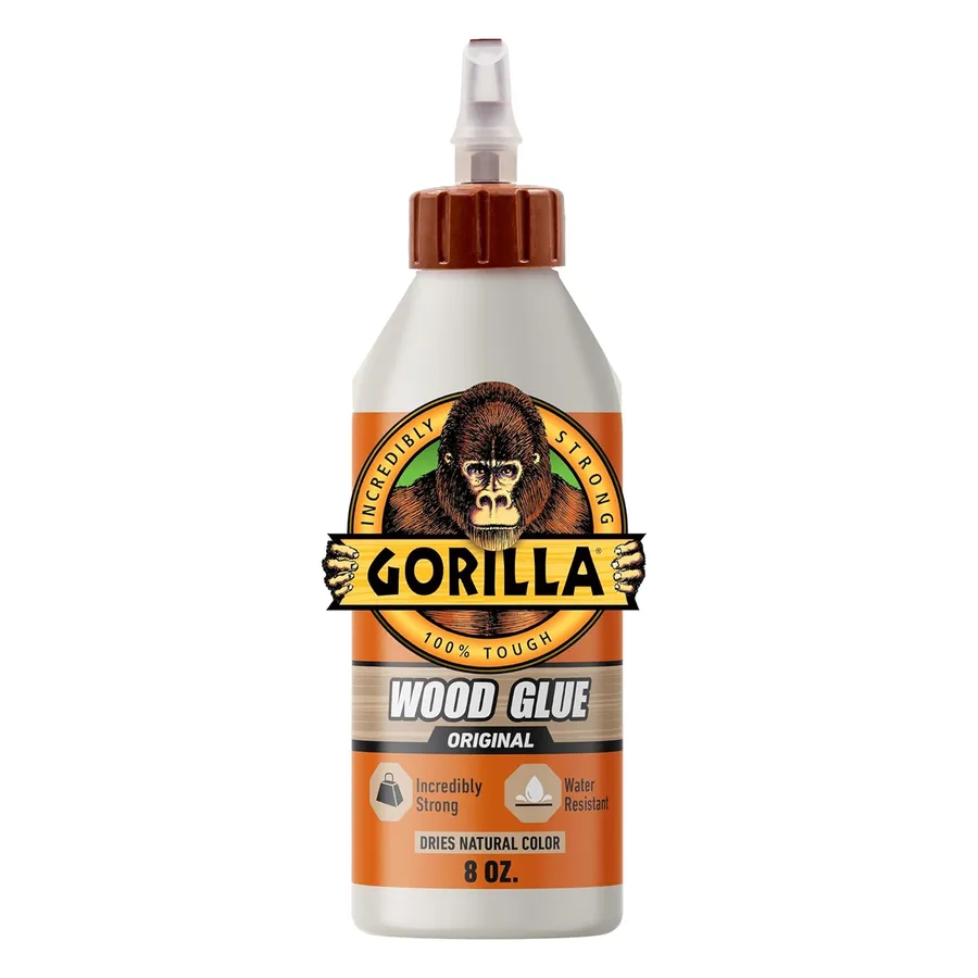Gorilla Wood Glue, 8 oz., Water Resistant PVA Wood Glue for Indoor & Outdoor Projects, Fast Clamp, Natural Color, Paintable &
