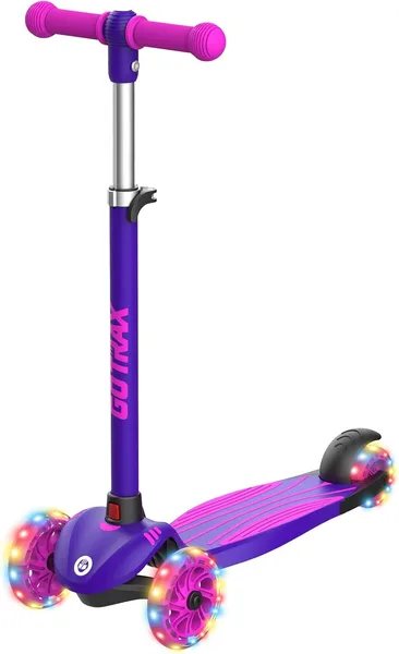 Gotrax KS1 Kids Kick Scooter, LED Lighted Wheels and 3 Adjustable Height Handlebars, Lean-to-Steer & Widen Anti-Slip Deck, 3