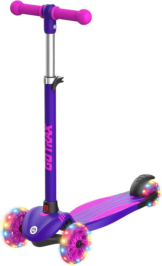 Gotrax KS1 Kids Kick Scooter, LED Lighted Wheels and 3 Adjustable Height Handlebars, Lean-to-Steer & Widen Anti-Slip Deck, 3