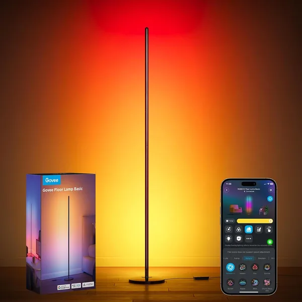 Govee RGBIC Floor Lamp Basic, 1000lm LED Corner Lamp Compatible with SmartThings, Alexa, and Matter, Modern Floor Lamp with M