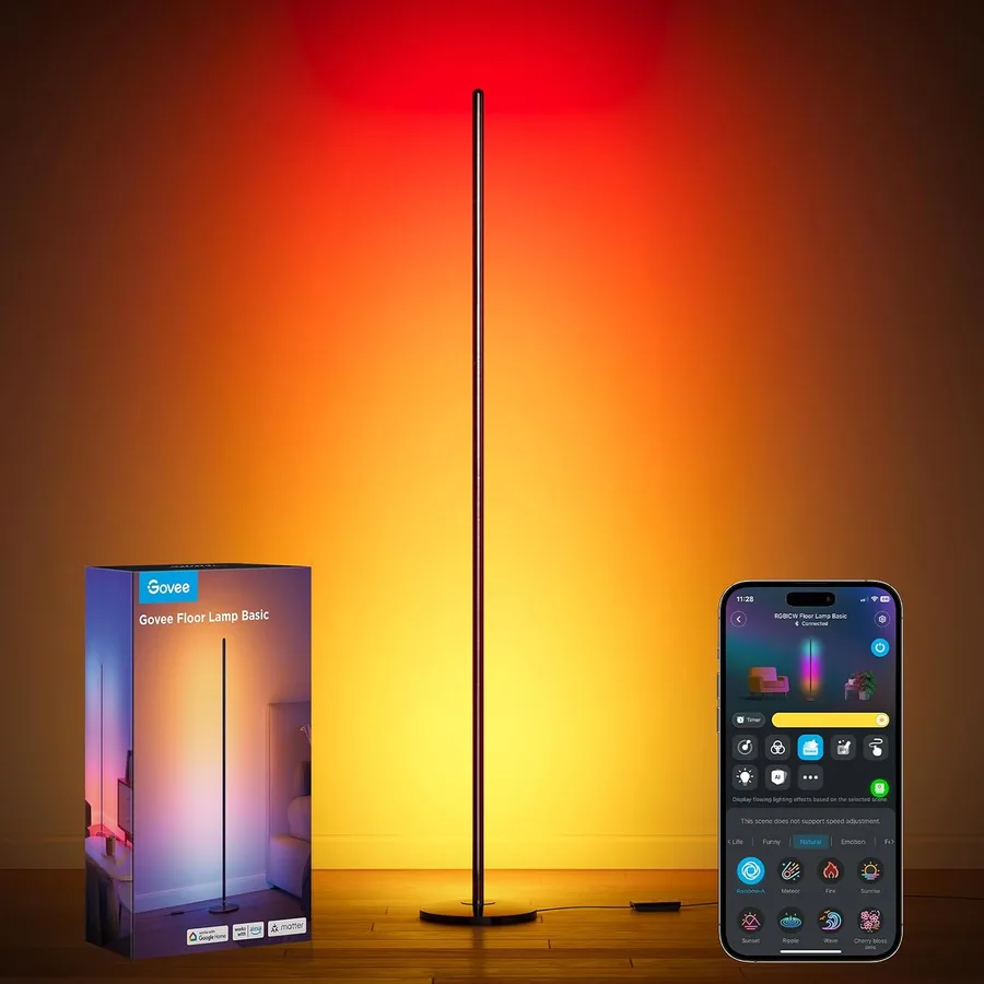 Govee RGBIC Floor Lamp Basic, 1000lm LED Corner Lamp Compatible with SmartThings, Alexa, and Matter, Modern Floor Lamp with M