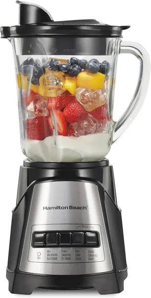 Hamilton Beach Power Elite Blender for Smoothies with Wave Action System, 40 oz. Glass Jar, 12 Functions Including Puree, Crush Ice, 700 Watts, Black