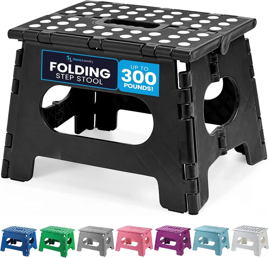 Handy Laundry Folding Step Stool - Sturdy Enough Collapsible Stool to Support Adults - Opens Easy with One Flip - Great for K