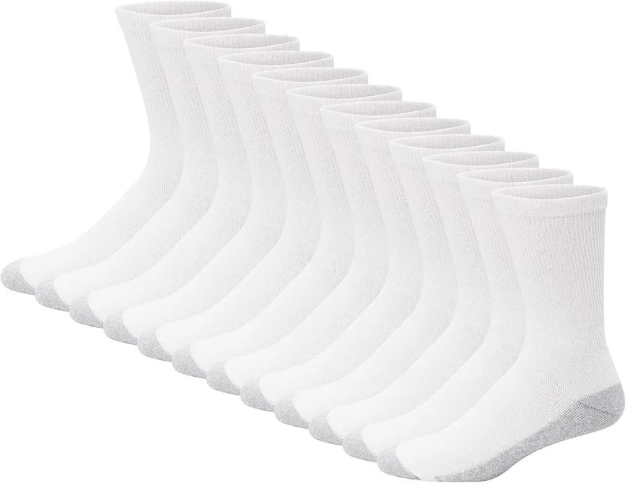 Hanes Men's Double Tough Socks, Crew and Ankle Moisturing Wicking Socks, Black & White, Multi-Packs