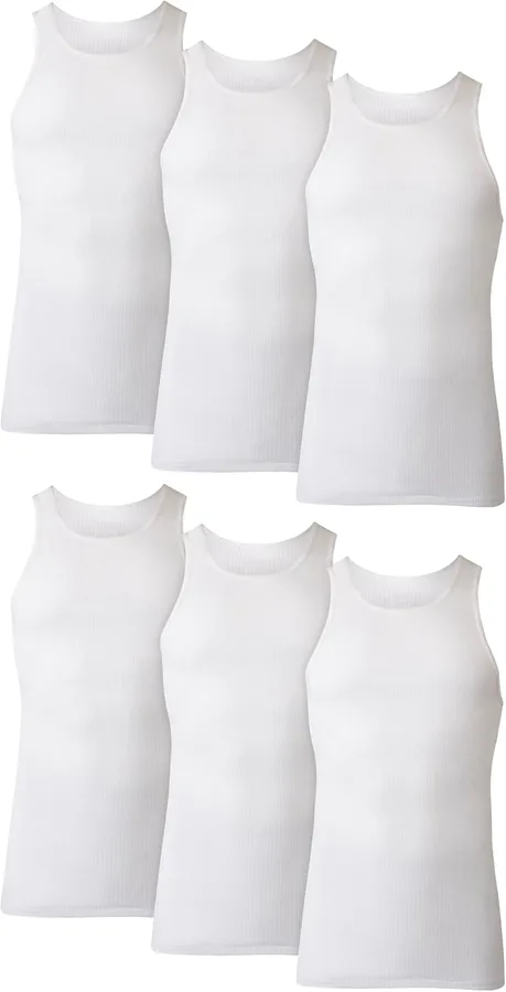 Hanes Men's Tank Undershirt Pack, Cotton Tank Undershirt, Moisture-Wicking, Breathable, White or Grey/Black, Multi-Pack