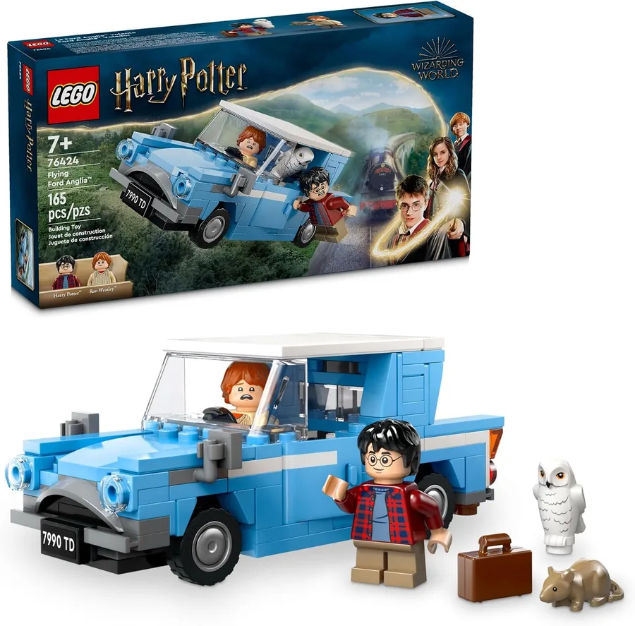 Harry Potter Flying Ford Anglia, Buildable Car Toy with 2 Minifigures for Role Play, Fantasy Playset for Kids, Harry Potter Car, Gift for Boys, Girls and Any Fan Ages 7 and Up, 76424 | Lego Harry Potter Lego 165 Pieces - Flying Ford Anglia #76424