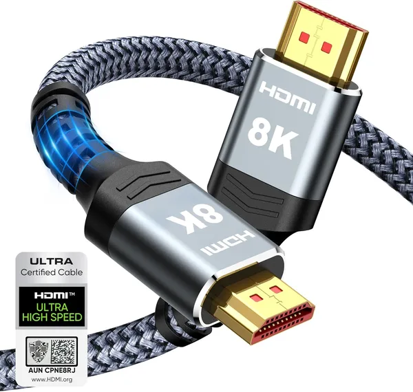 Highwings 8K 10K 4K HDMI Cable 48Gbps 6.6FT/2M, Certified Ultra High Speed 2.1 HDMI Cable Braided Cord-4K@120Hz 8K@60Hz, DTS: