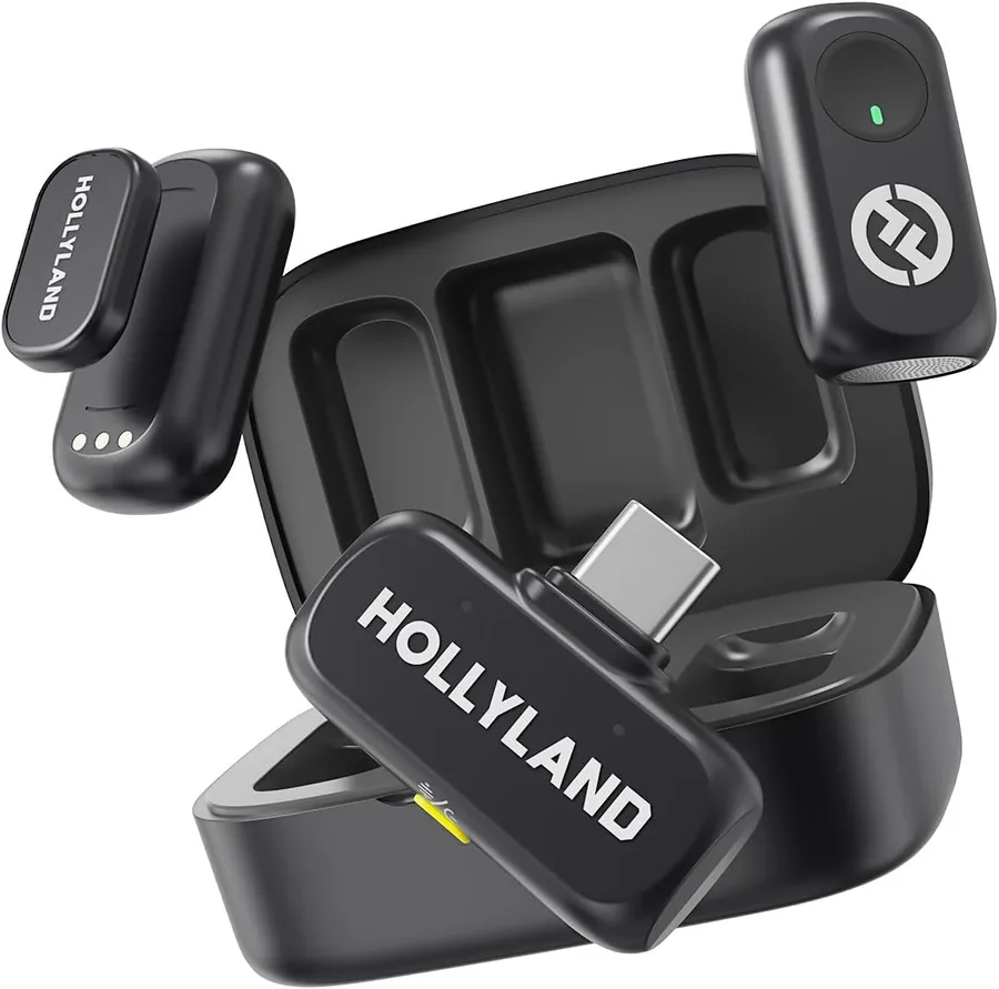 Hollyland Lark A1 Wireless Microphone for iPhone 17/16/15 & Android, 48kHz/24-bit, 3-Level Intelligent Noise Cancel, Mini Mic for YouTube, Podcast, Vlogging (Black, 2TX + USB-C RX + Charging Case)