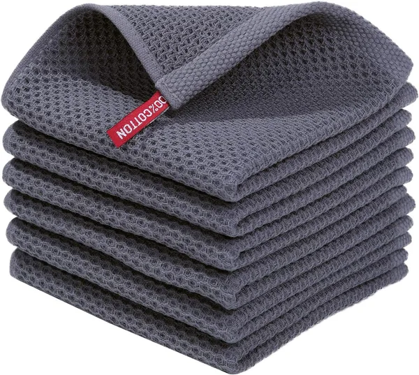 Homaxy 100% Cotton Waffle Weave Kitchen Dish Cloths, Ultra Soft Absorbent Quick Drying Dish Towels, 12 x 12 Inches, 6-Pack, D
