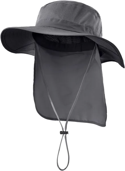 Home Prefer Outdoor UPF50+ Mesh Sun Hat Wide Brim Fishing Hat with Neck Flap Sun Hat for Men Women