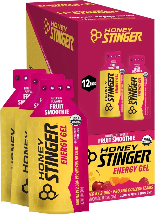 Honey Stinger Organic Fruit Smoothie Energy Gel, Gluten Free & Caffeine Free, for Exercise, Running and Performance, Sports N