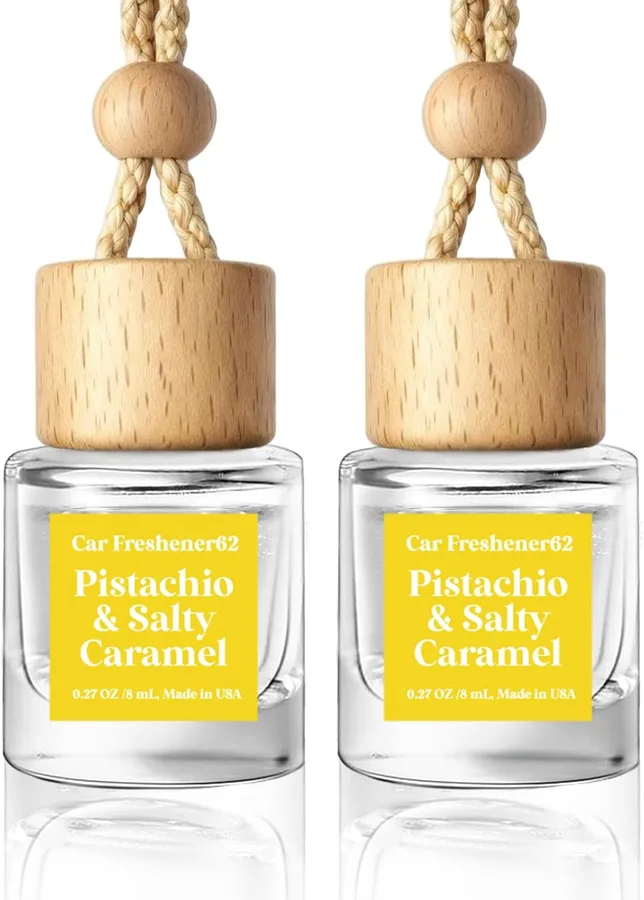 HoogaLife Car Air Freshener Diffuser 2 Pack Hanging Pistachio Salty Caramel Car Air Freshener for Women 45+ days Long Lasting Fragrance Made in USA (P62)