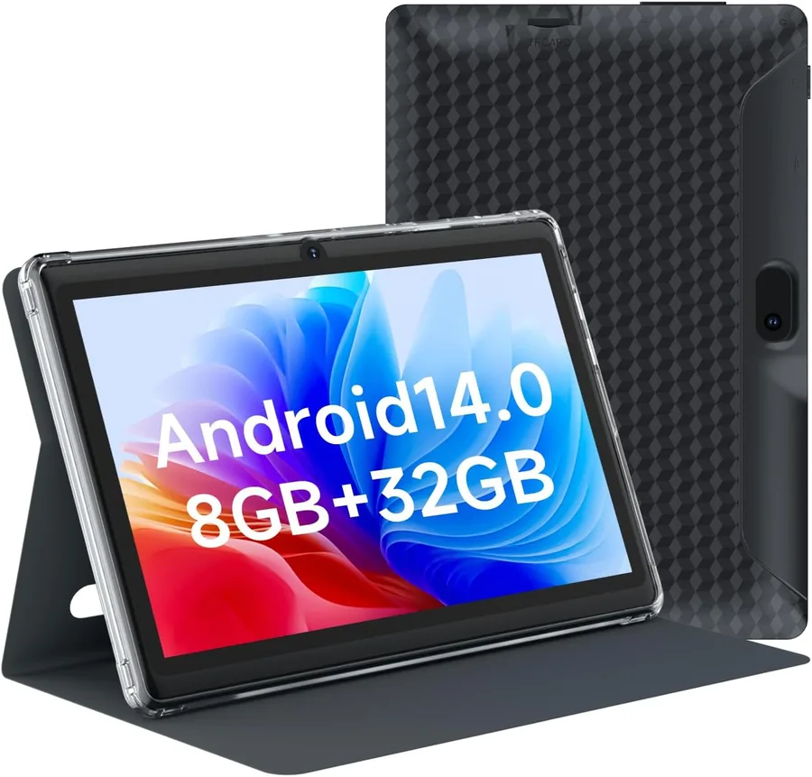HOTTABLET Tablet 7Inch Android 14.0 with Protective Case, 8GB(3+5GB Expand) RAM+ 32GB ROM, IPS Screen, Dual Camera, Bluetooth