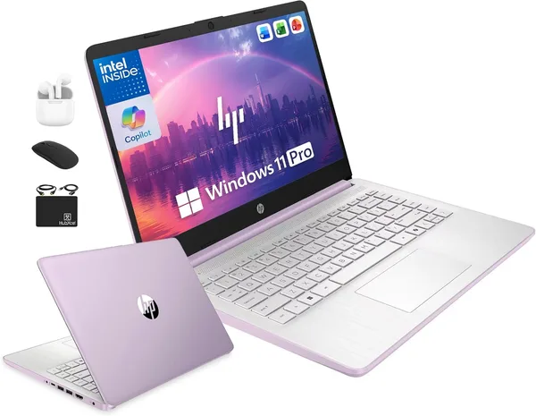 HP 14" Laptop Computer for 2026 Student Business Productivity, MS Office & Win 11 Pro, Copilot AI, Intel 4-Core CPU, 4GB DDR5