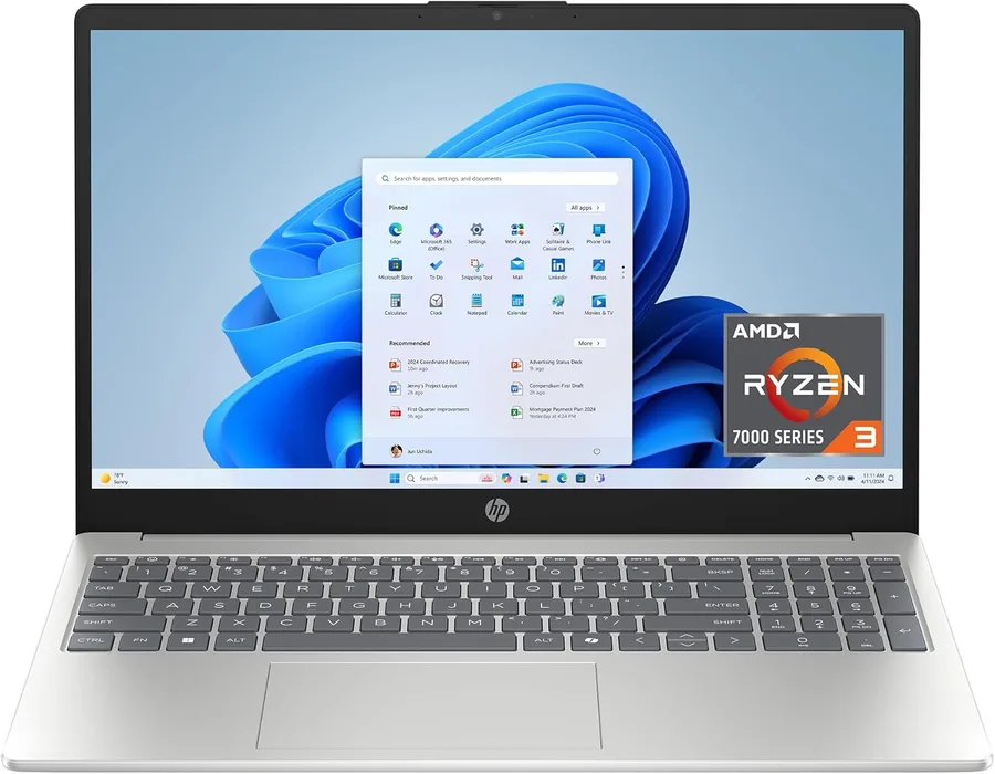 HP 15.6 inch Laptop, HD Touchscreen Display, AMD Ryzen 3 7320U, 8 GB RAM, 256 GB SSD, AMD Radeon Graphics, Windows 11 Home, N