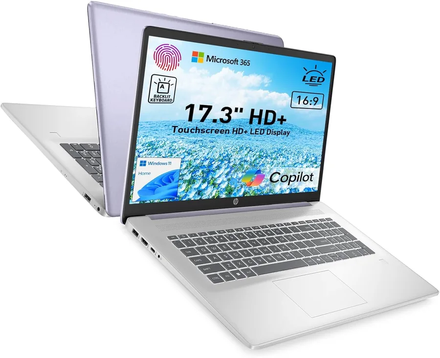 HP 17.3" Touchscreen Laptop w/Microsoft 365, 8GB RAM, 128GB SSD, Webcam w/Shutter, Fingerprint Reader, Backlit Keyboard, Micr