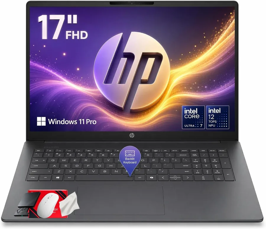HP 17-inch Touchscreen AI Laptop – Intel 12-Core Ultra 7 255U (UP to 5.2GHz) with 12 Tops NPU, 32GB DDR5, 1TB SSD, 17.3" HD+
