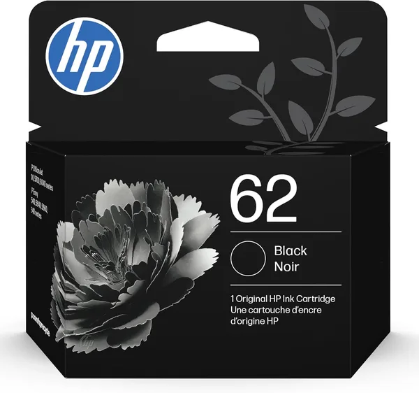 HP 62 Black Ink Cartridge | Works with Envy 5540, 5640, 5660, 7640, OfficeJet 5740, 8040, Mobile 200, 250 | C2P04AN | Packagi
