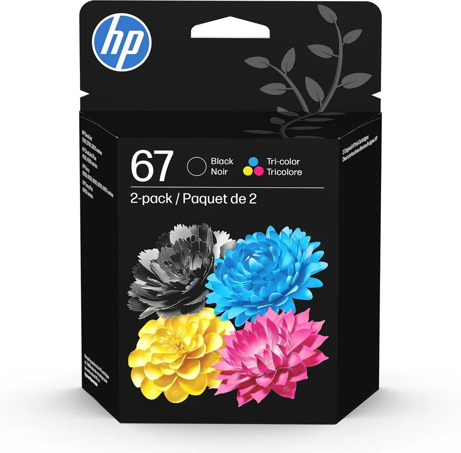 HP 67 Black/Tri-Color Ink Cartridges (2-Pack) | Works with DeskJet 1255, 2700, 4100, Envy 6000, 6400 | Instant Ink Eligible |
