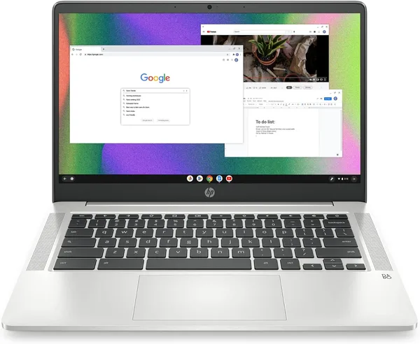 HP Chromebook 14 Laptop, Intel Celeron N4120, 4 GB RAM, 64 GB eMMC, 14" HD Display, Chrome OS, Thin Design, 4K Graphics, Long