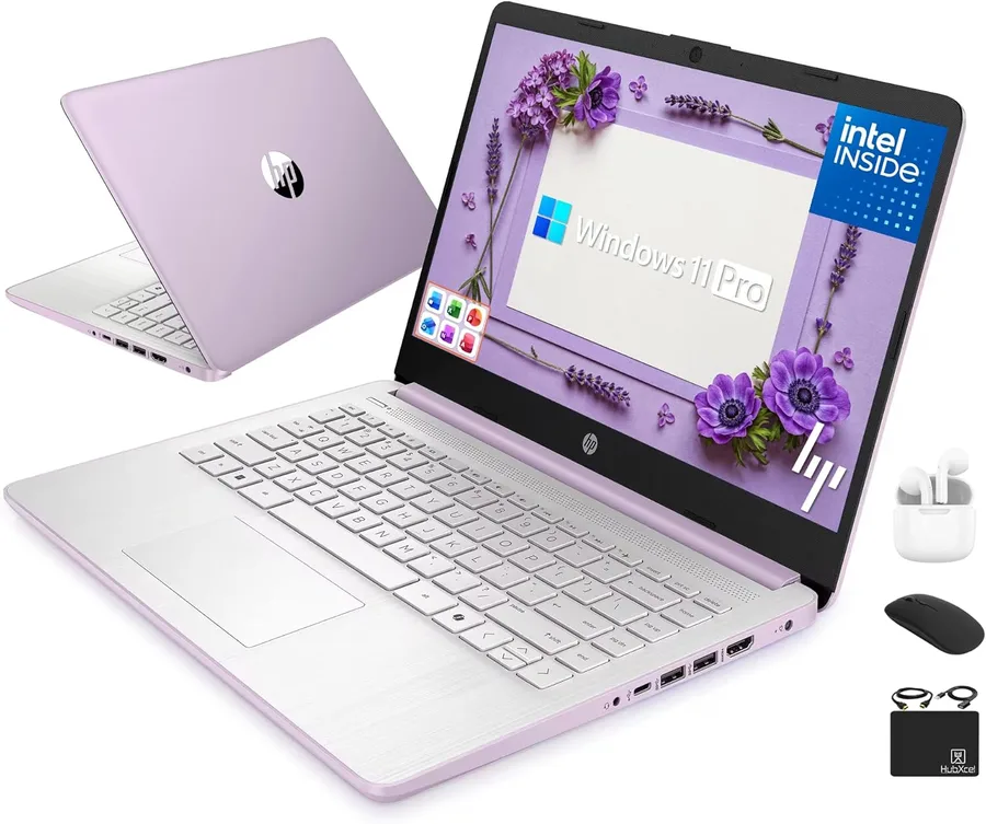 HP Flagship 14" Laptop Computer for 2026 Business Student with Office Suite, Copilot AI, Intel Quad-Core CPU, 4GB RAM, 628GB Storage (128GB UFS+500GB Ext), Wi-Fi 6, HubxcelAccs, Win 11 Pro, Lavender