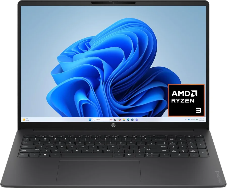 HP OmniBook 3 16 inch Laptop PC, 2K Touchscreen, AMD Ryzen 3 30, 8 GB RAM, 256 GB SSD, AMD Radeon 610M GPU, Windows 11 Home, Mica Silver, 16-by0199nr