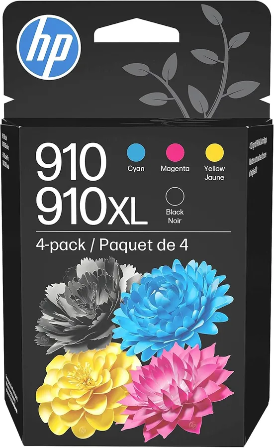 HP Original 910 Cyan, Magenta, Yellow / 910XL Black Ink Cartridges (4-Pack) | Works OfficeJet 8010, 8020 Series OfficeJet Pro 8020, 8030 Series | Eligible for Instant Ink | 3JB41AN