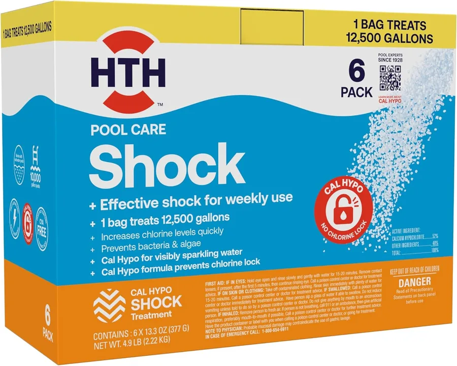 HTH 52030B Swimming Pool Care Shock, Swimming Pool Chlorinator Boosts Chlorine Levels, Cal Hypo Formula, 13.3oz (Pack of 6)