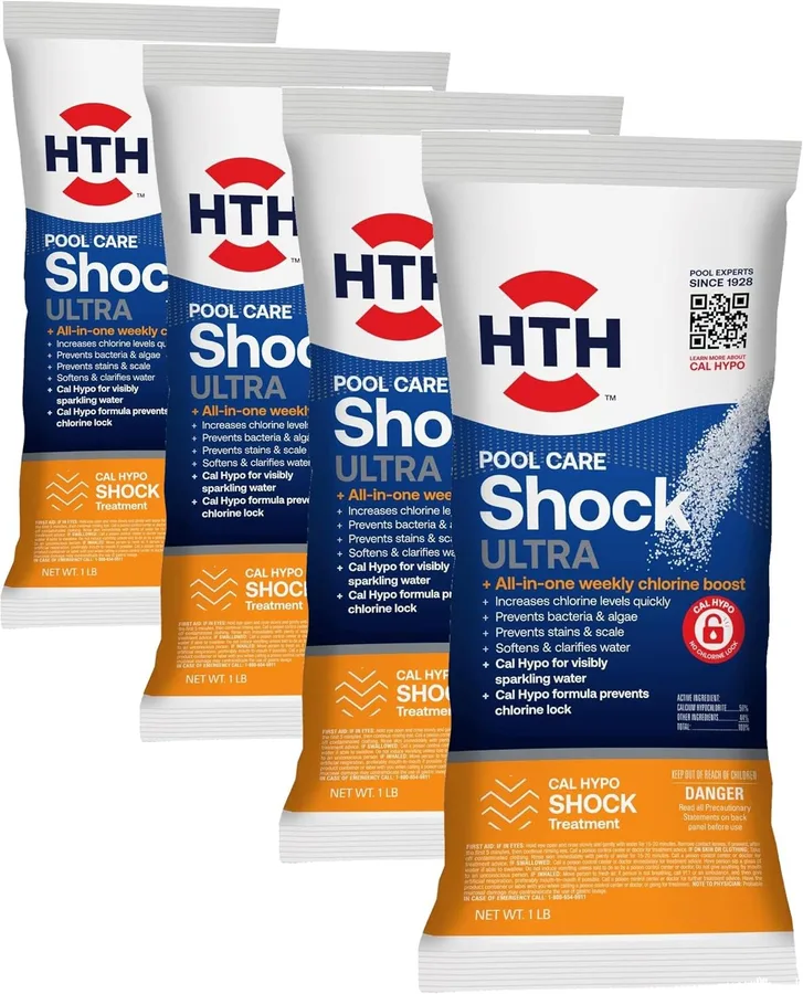 HTH 52039 Swimming Pool Care Shock Ultra, Swimming Pool Chemical, Cal Hypo Formula (4 Pack)