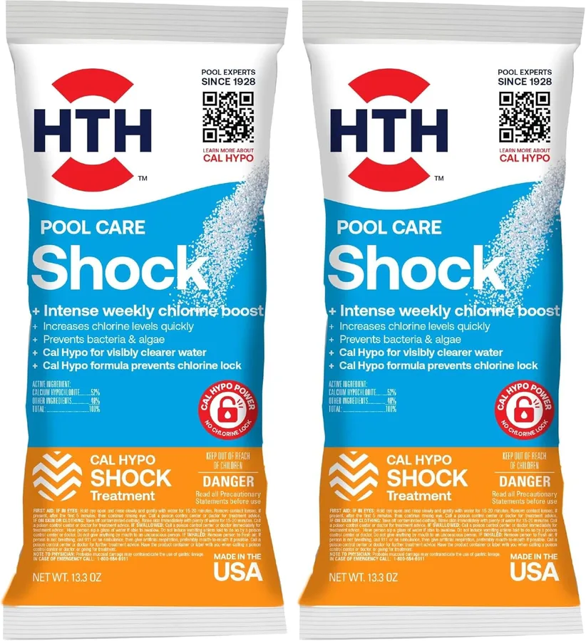 HTH Pool Shock, Cal Hypo Formula, 13.3oz, Pack of 2 | Swimming Pool Care | Chlorinator | Boosts Chlorine Levels