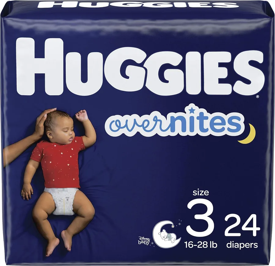HUGGIES Nighttime Baby Diapers Overnites, White, Size 3 , 24 Count
