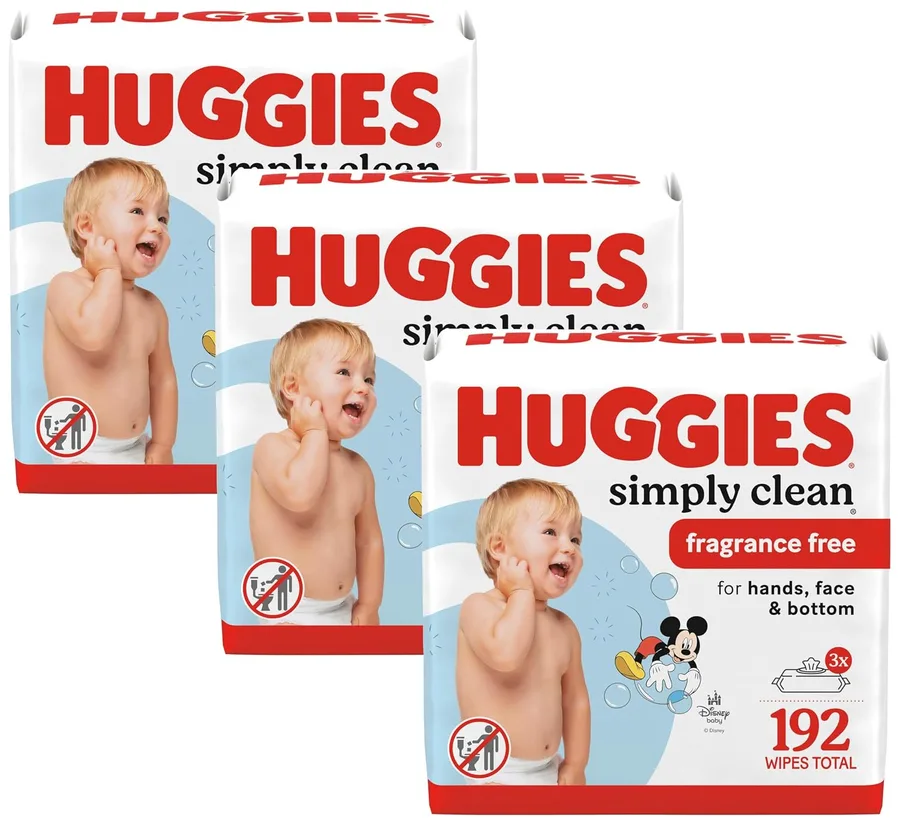 Huggies Simply Clean Unscented Baby Diaper Wipes, Flip-Top Packs, Packaging May Vary, 64 Count (Pack of 9)