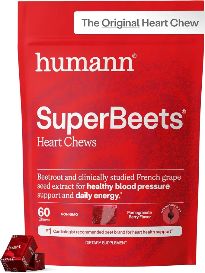 HumanN SuperBeets Heart Chews, Beet Root Powder Support Energy Supplement, Nitric Oxide and Blood Pressure Support, Grape See