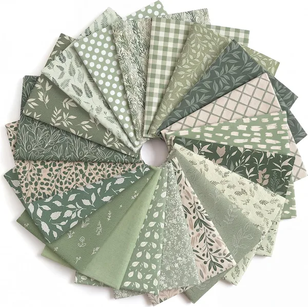 HunnmingRe 20 Pcs 10''x10'' Sage Green Quilting Fabric Square Greenery Precuts Quilted Fabric Bundle Gingham Polka Dot Spring