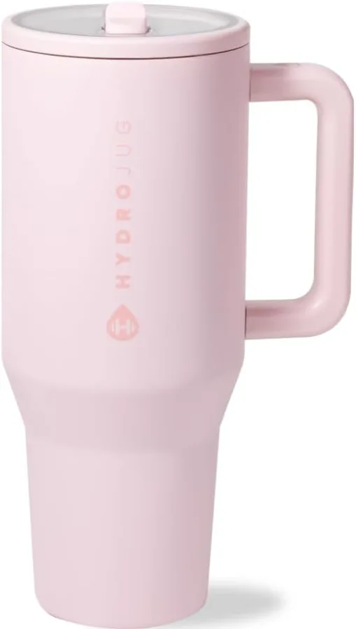 HydroJug Traveler 32oz, Insulated Tumbler with Handle & Straw, Pink Sand