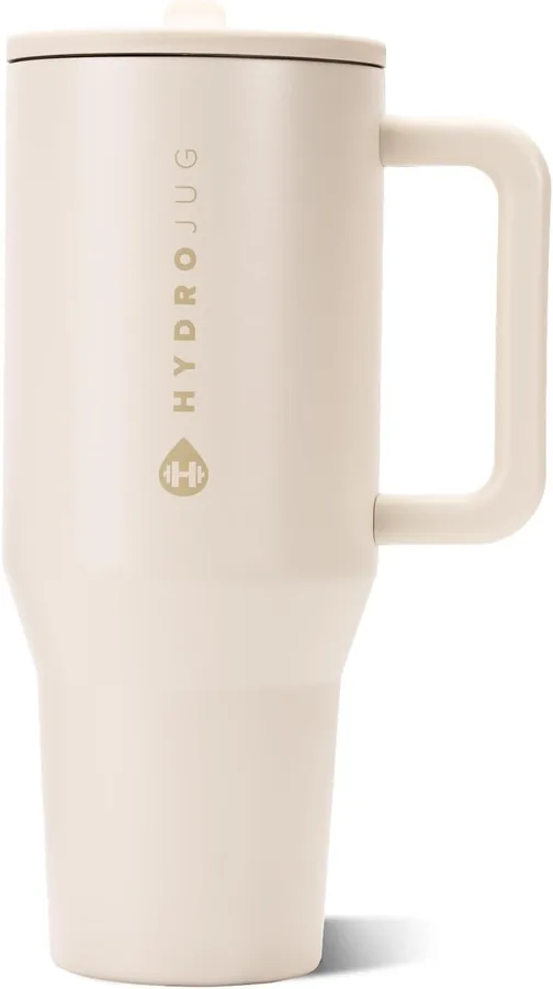 HydroJug Traveler 40oz, Insulated Tumbler with Handle & Straw, Cream