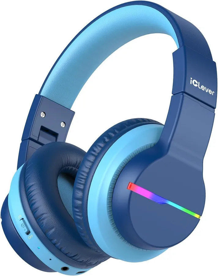 iClever BTH12 Kids Bluetooth Headphones,Colorful LED Lights Kids Headphones Wireless,74/85dBA Safe Volume,85H Playtime,Fast C
