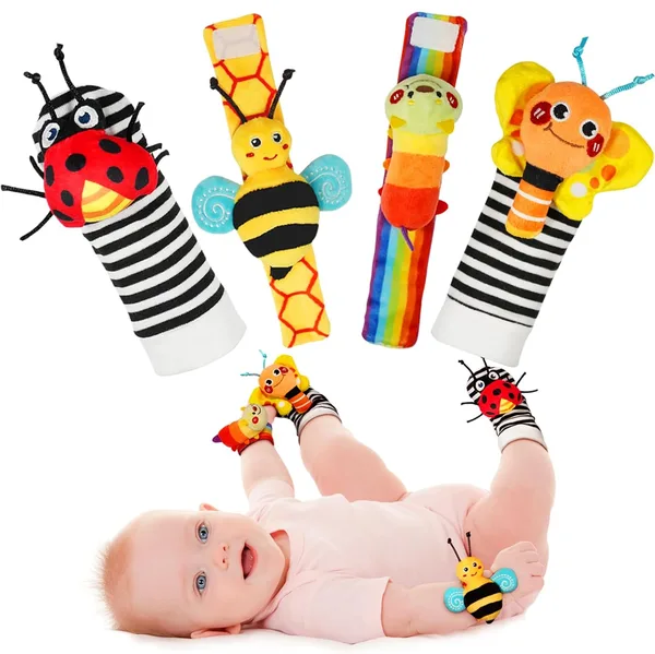 Infinno Baby Wrist Rattle Socks and Foot Finder Set, Perfect Baby Toys for 0-12 Months Newborn Boys and Girls As Shower Gifts