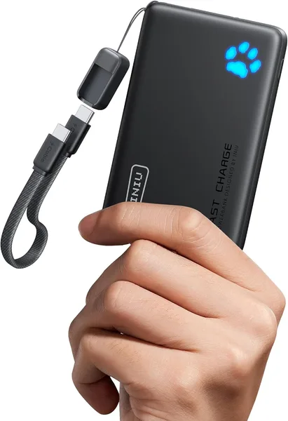 INIU 45W Fast Charging Portable Charger, 40% Smaller 10000mAh with Detachable Cable, Flight-Safe Travel Power Bank, USB C Ext